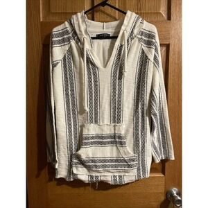 Ocean Drive Womens Size L White Blue Striped Cotton Baja Hoodie beach Boho